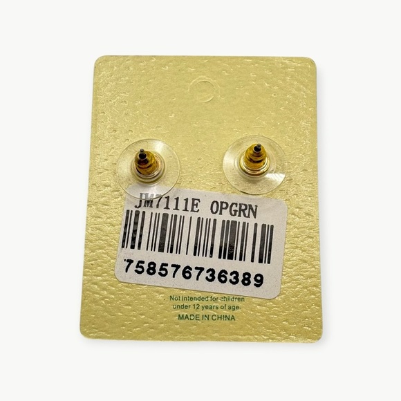 NWT Jane Marie Antique Gold Opal Green Stud Earrings, Teal - Picture 3 of 6